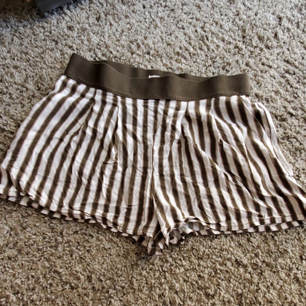 Olive Green Striped Shorts